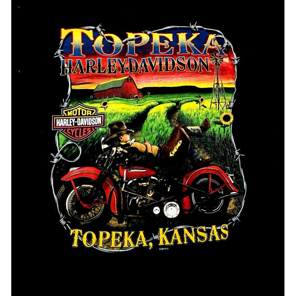Harley-Davidson Long Sleeve Black T-shirt Topeka, Kansas Authentic Size2XL